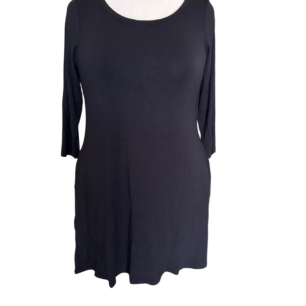 Thyme & Honey Womens Tunic Mini Dress M‎ Black 3/4 Sleeve Jersey Knit Minimalist